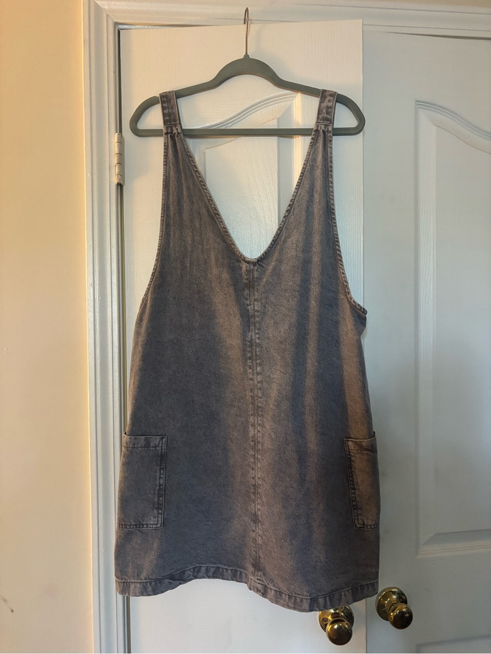 Promod Washed Black Denim Pinafore Mini Dress